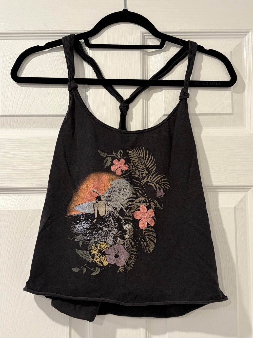 Hollister Black Tropical Surf Graphic Tank Top